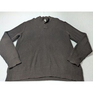 LL Bean Ribbed Heavy Knit Sweater Brown Henley Cotton Long Sleeves Men's XL Tall
